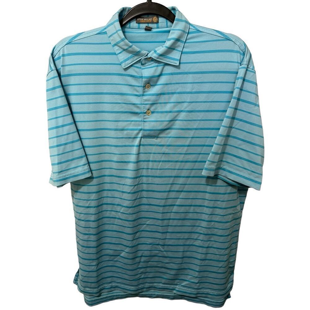 Peter Millar Summer Comfort Blue Striped Polo Size Medium